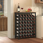 42 Bottles Bamboo Wine Rack Freestanding Floor, 7-Tier Wine Storage Shelf with Table Top, Wine Display Holder for Kitchen Pantry Bar Cellar, Rustic Brown and Black