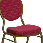 EMMA + OLIVER Teardrop Back Banquet Chair, Burgundy Patterned Fabric/Gold Frame