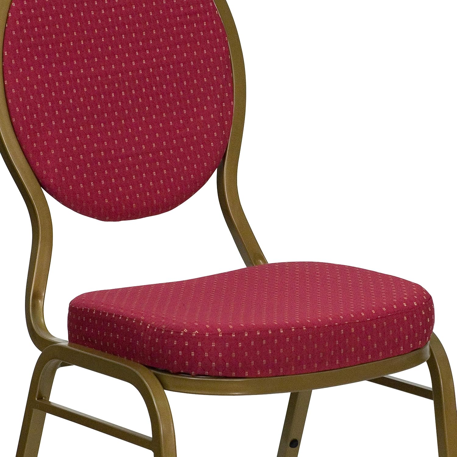 EMMA + OLIVER Teardrop Back Banquet Chair, Burgundy Patterned Fabric/Gold Frame