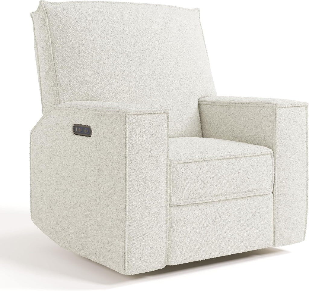 Storkcraft Texas Nursery Power Recliner Swivel Glider – Oeko-TEX 100 Certified, Nursery Rocking Chair with Push-Button Electronic Recline Function, USB-A and USB-C Charging Ports (Ivory Boucle)