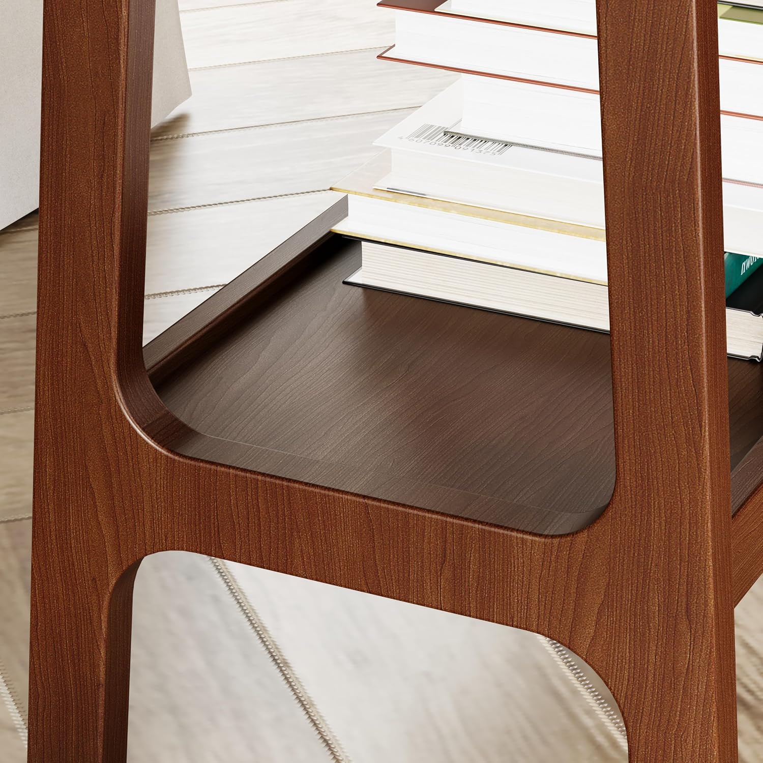 Narrow Side Table with Storage Shelf, Reddish Brown Walnut, 23.54 x 11.75 x 23.66 Inches, MDF with Marble Slate Top, Modern Vintage Style End Table for Small Spaces