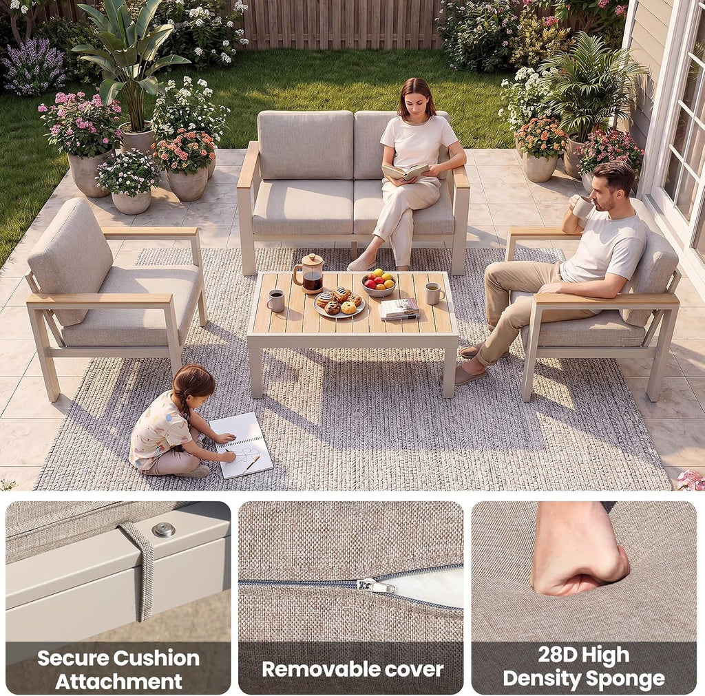 2PC Single Seat Aluminum Patio Chairs, Outdoor Furniture with 1.5mm Thick Powder-Coated Frame, Water Repellent Removable Cushions, Lightweight Single Chairs for Balcony Porch Backyard