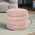 allamazing Storage Ottoman, Round Ottoman with Storage, Vanity Stool Foot Rest with Removable Lid, Round Boucle Upholstered for Living Room Pouf Footstool (Pink)