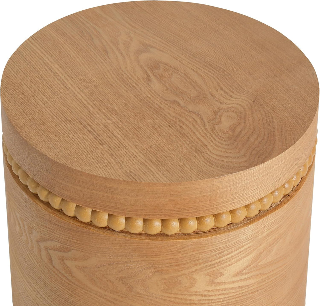 Christopher Knight Home Annie 20.28'' Wood Small Side Table, Bedside Table with Wooden Beads Accent, Round End Table for Living Room/Bedroom/Small Spaces, No Assembly Plant Stand Indoor, Natural