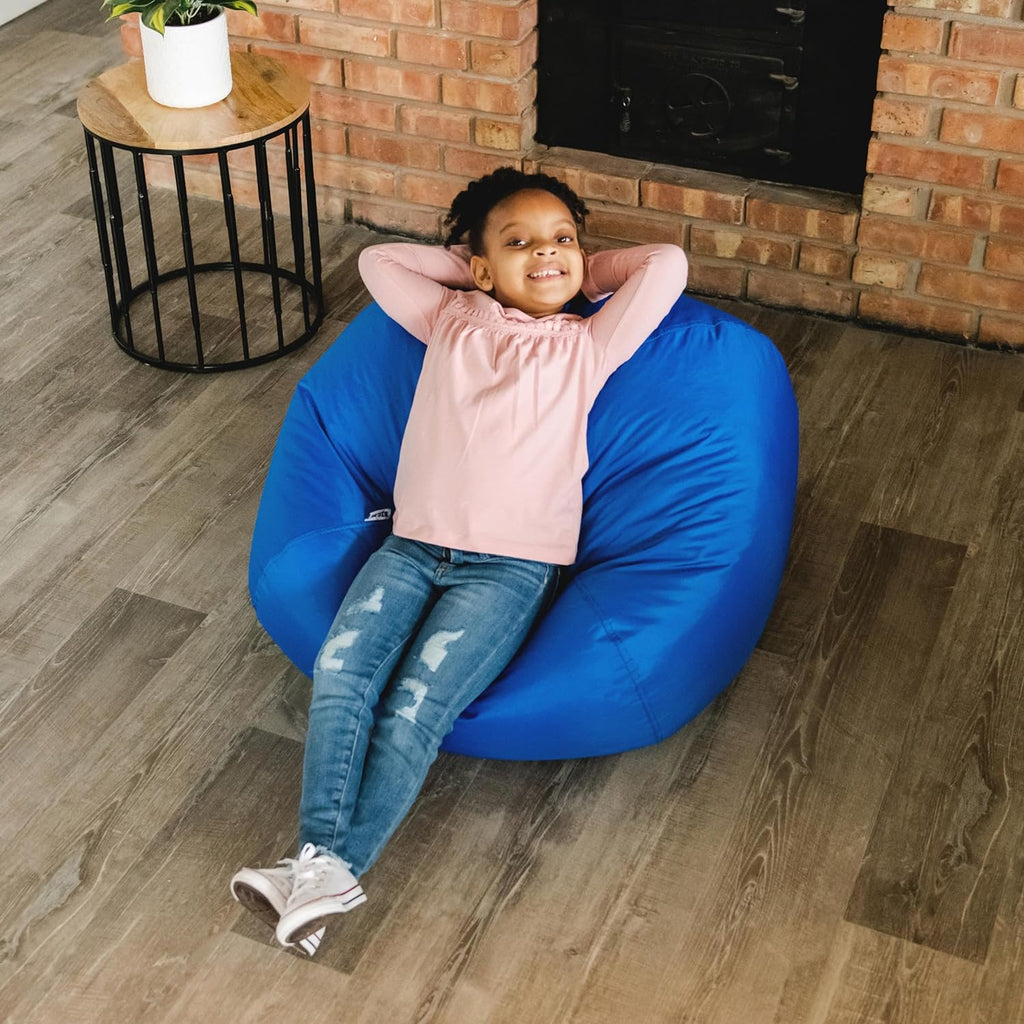 Big Joe Classic Bean Bag Chair for Kids Bedroom and Reading Nook, Easy-Clean Sapphire, Durable Nylon Polyester Blend, 2 feet Refillable