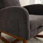 Upholstered Rocking Chair,25.4" Wide Rocking Chair Nursery with Retractable Footrest and Side Pocket, High Back Rocking Chair Accent Armchair for Living Room, Bedroom,Rubber Wood Legs (Charcoal)
