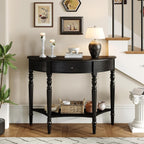 LUMISOL Rustic Console Table with Drawer and Shelf, Half Moon Sofa Table Behind Couch for Living Room, Farmhouse Accent Table for Entryway Hallway Foyer, Black