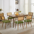 GarveeHome Natural Rattan Dining Chairs Set of 4, Velvet Upholstered Kitchen Chairs with Tall Cane Backrest and Strong Wood Legs for Dining Room, Kitchen, Restaurant, Green