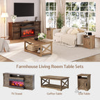 LUXOAK 3-Piece Farmhouse Living Room Table Sets, Includes 1 x Coffee Table, 2 x End Tables with Charging Station & USB Ports, Rustic Coffee Table Set of 3, Barnwood