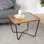 Christopher Knight Home Lyle Industrial Coffee Table with Geometric Glass Top, 23.6" Square Modern Accent End Sofa Side Table for Living Room, Black Finish with Rustic Wood Edge, Brown+Black