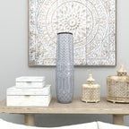 Deco 79 Ceramic Decorative Vase Slim Engraved Patterned Centerpiece Vase, Flower Vase for Home Decoration 7" x 7" x 22", Gray