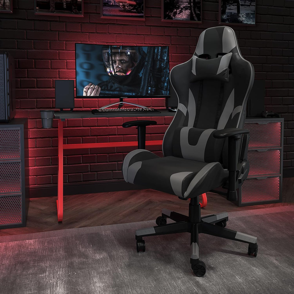 Flash Furniture X20 Gaming Chair Racing Office Ergonomic Computer PC Adjustable Swivel Chair with Fully Reclining Back in Gray LeatherSoft