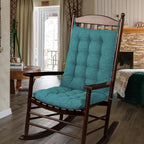 ELFJOY Rocking Chair Cushion Large Rocking Chair Pads with Ties Premium Linen High Back and Seat Cushion 2 Piece Set Linen Retro Blue