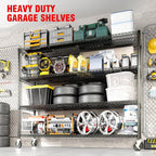 4-Tiers Storage Shelves 73" H Heavy Duty Metal Shelving with Wheels, 2640LBS Load Wire Shelving Rack Garage Shelves for Pantry Kitchen Industrial Warehouse Office, 59" W x 23.9" D