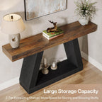 Tribesigns Farmhouse Console Table, 55-Inch Rustic Sofa Table with Storage, Industrial Wooden Entryway Table for Hallway, Living Room, Black & Brown