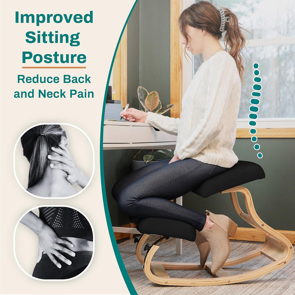 NYPOT Ergonomic Kneeling Chair with Adjustable Seats - Knee Chair for Posture Correction & Kneel Rocking Stool for Desk - Back Pain Relief and Support for Home and Office