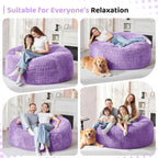 HABUTWAY 3FT Bean Bag Chair, 3' Large Bean Bag Chairs for Adults with Stripe Plush Cover, Memory Foam Beanbag Chair for Living Room Bedroom Dorm，Purple