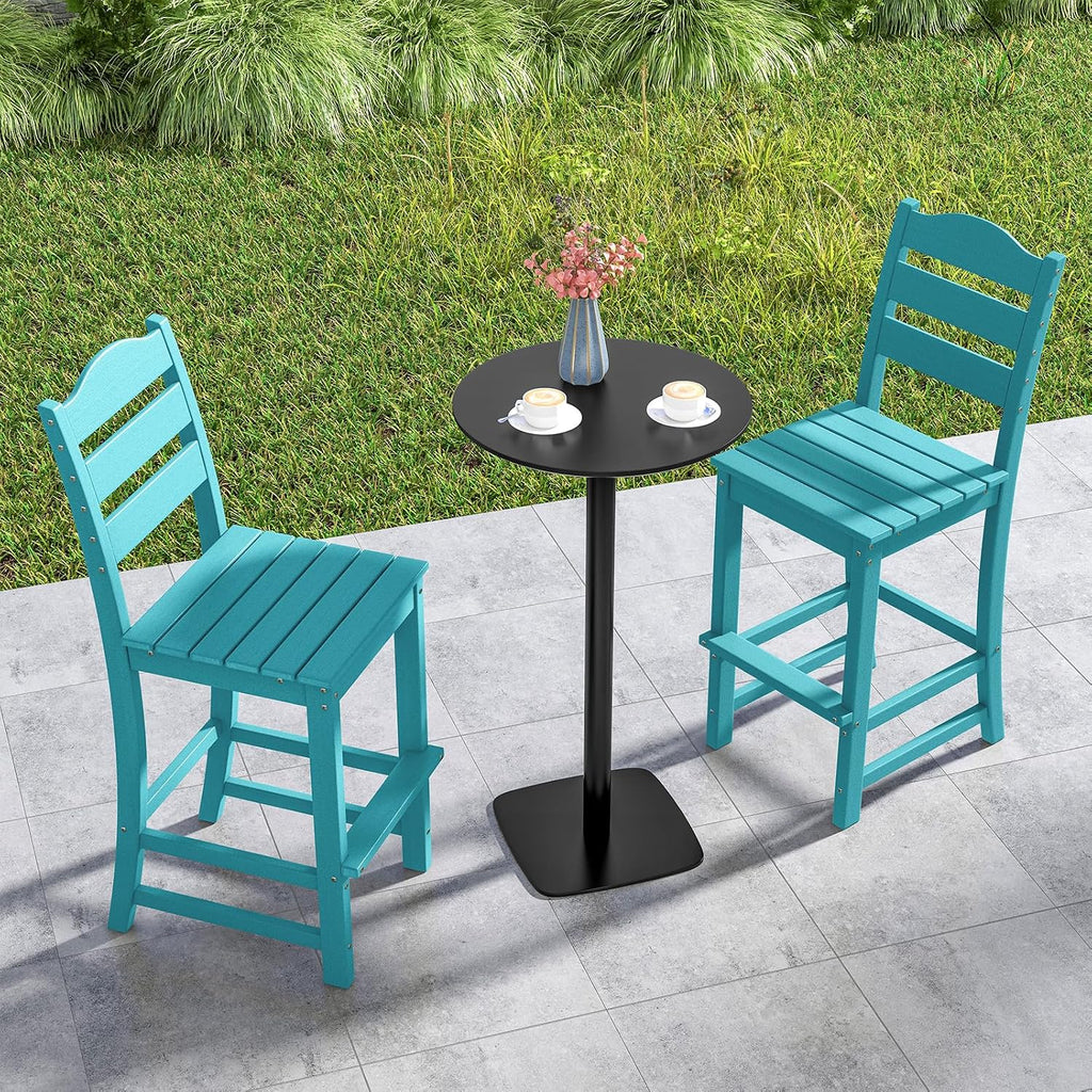 Giantex Outdoor HDPE Bar Stool, Patio Tall Bar Chair with Backrest and Footrest, 30 Inches Counter Height Barstools for Garden, Backyard, Weather Resistance, Easy Maintenance(2, Turquoise)