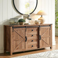T4TREAM Farmhouse Sideboard Buffet Cabinet with Storage, 60" Large Kitchen Cabinet w/Sliding Barn Doors and 4 Drawers, 31.2'' Tall Wood Coffee Bar Table for Dining Room, Light Tree Knot
