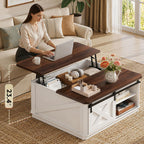 WLIVE Lift Top Coffee Table with Storage, 35.5" Farmhouse Coffee Table for Living Room, Square Center Table with Large Hidden Compartment and Adjustable Shelves White