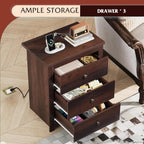 WLIVE Tall Nightstand with Charging Station, Wood Night Stand with 3 Drawers Storage, Bedside Table End Side Tables with 2 USB Ports and Outlets for Bedroom, Closet, Espresso