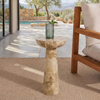 SAFAVIEH Couture Collection – Glendale Beige Round Marble Accent Table, Stone Pedestal Side Table, Modern Sculptural Design (SFV9766B)