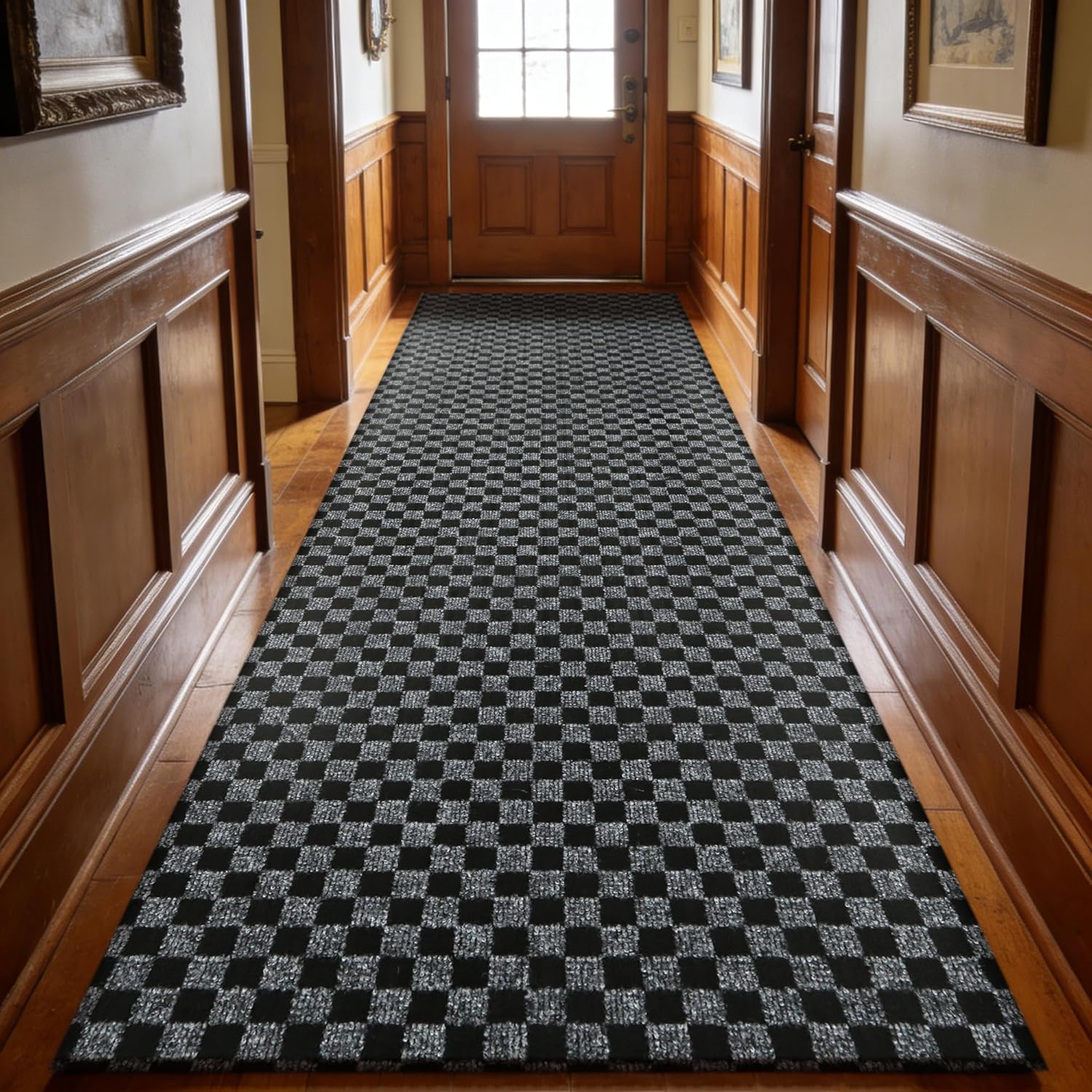 2ft x 6ft Runner Rug, Non Slip Indoor Outdoor Rugs, Waterproof Low Profile Carpet Runners for Hallway Entryway Kitchen Garage Patio Balcony, Custom, Grey Checkered
