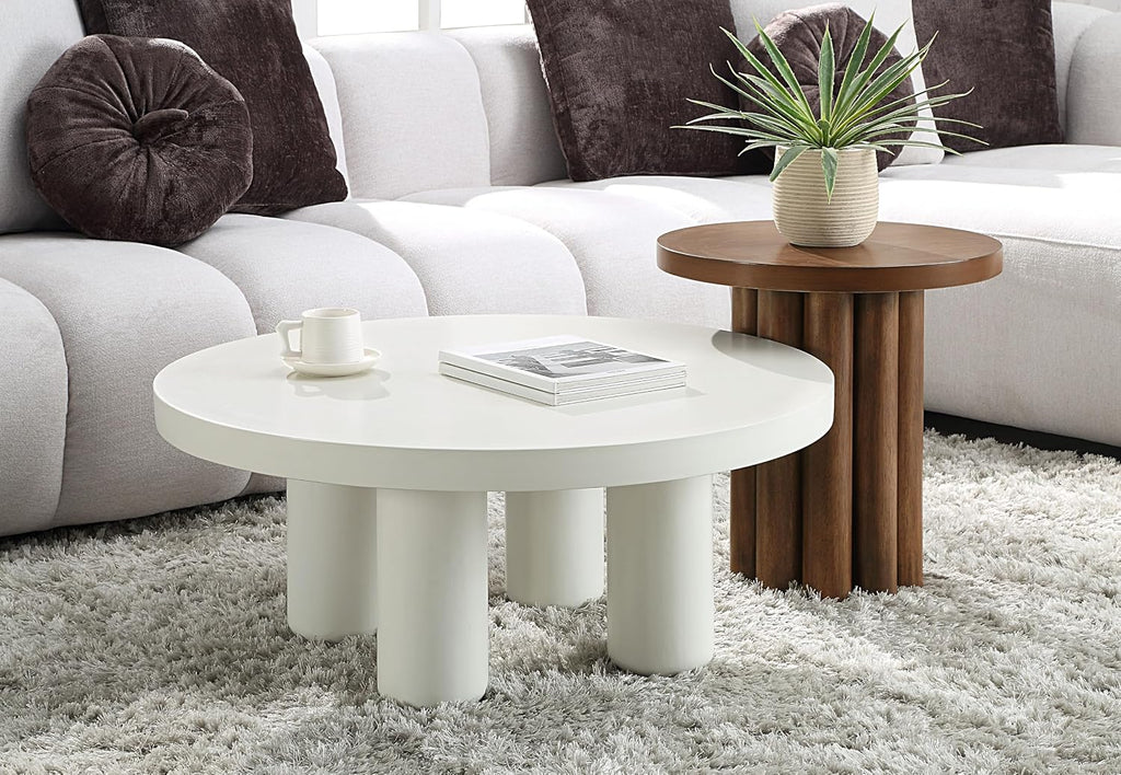 20'' Round End Table Wood Side Table for Living Room, Modern Mid-Century Retro Style for Apartment Bedroom Office, Brown (ø20'' x 20'')