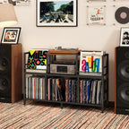 Record Player Stand, Turntable Stand with 3-Compartment Vinyl Storage Cabinet, Holds 300+ Albums, Sturdy Record Player Table for Living Room & Music Room