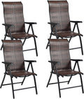 Tangkula Foldable Patio Wicker Dining Chairs Set of 4, Portable High Back Outdoor Wicker Chair with 5-Level Adjustable Backrest, No Assembly Reclining Chairs for Porch Deck Garden Balcony (4)