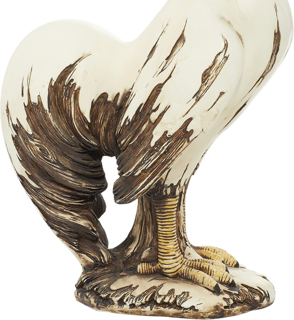 Deco 79 Polystone Rooster Decorative Garden Sculpture Indoor Outdoor Garden Statue, Outdoor Sculpture 10" x 6" x 15", White