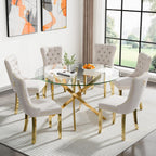 47" Round Glass Dining Table for 4-6, Circle Kitchen Table with Tempered Glass Top & Gold Metal Cross Legs, Modern Glass Dinner Table for Kitchen Dining Room Small Apartment