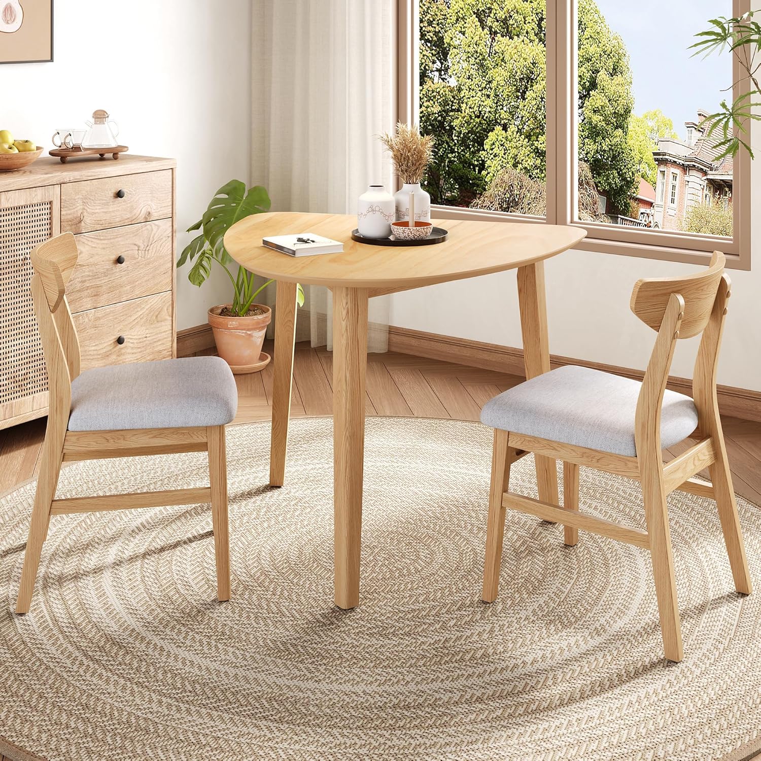 Triangular Wood Table - 35.91" Modern Space-Saving Geometric Side Table for Living Room, Bedroom, Kitchen, Natural Finish for Living Room, Small Space, Natural