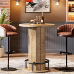 Tribesigns Round Bar Table, 39.4" H Wood Bistro Pub Table with Metal Ring Footrest for Dining Coffee Cocktail Living Room, Small Space, Light Brown (Only Table)