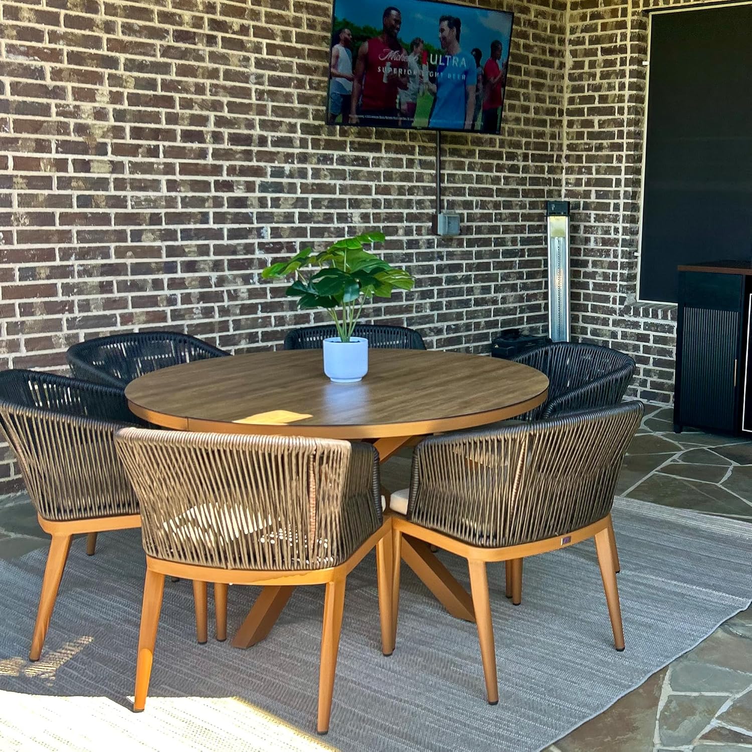 PURPLE LEAF 2 Pieces Outdoor Dining Chair All-Weather Wicker Aluminum Frame Patio Dining Chair for Lawn Garden Backyard Deck with Cushion, Deep Teak Armchair