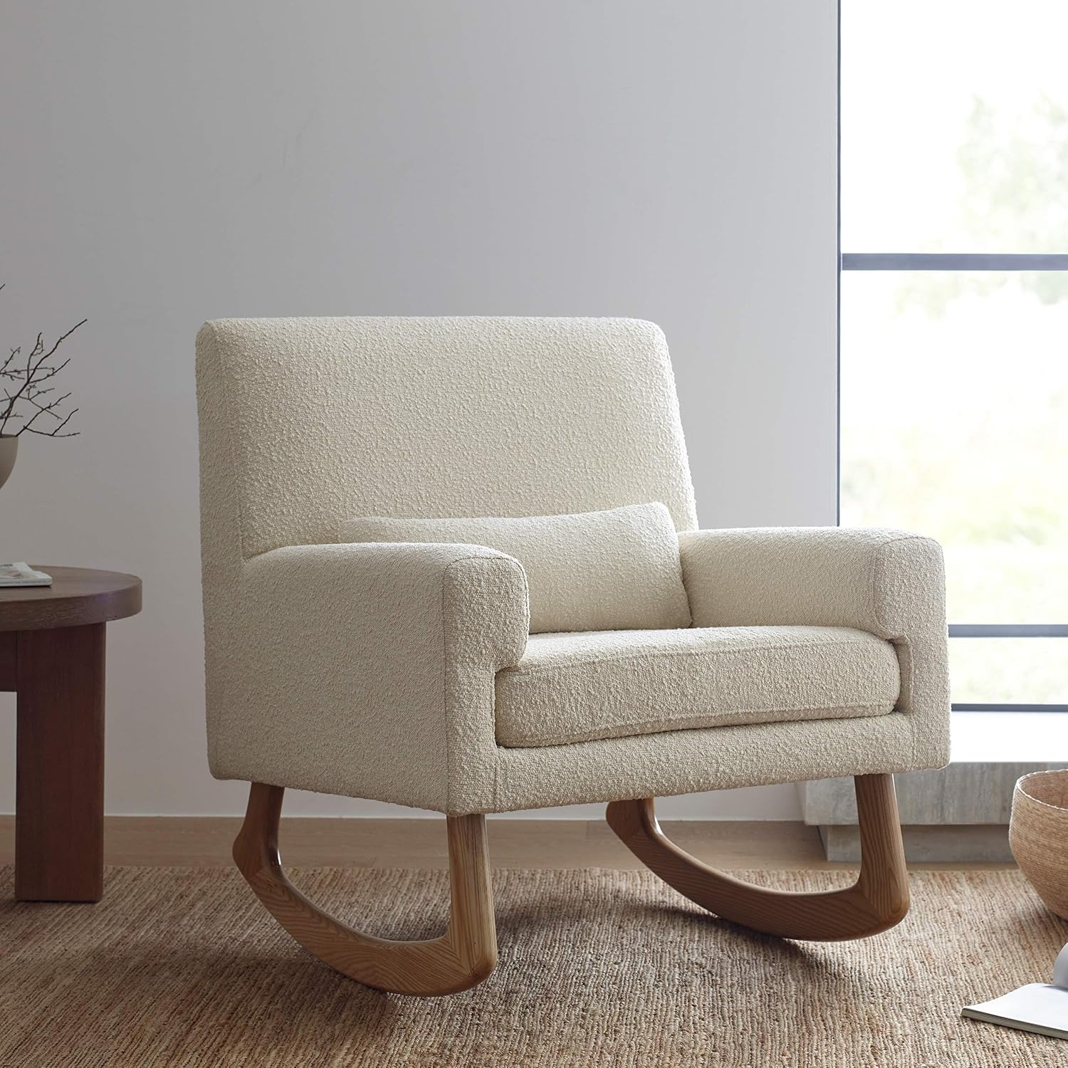 Nursery Works Sleepytime Rocker in Ivory Boucle with Light Legs, Wood, Foam, Greenguard Gold and CertiPUR-US Certified