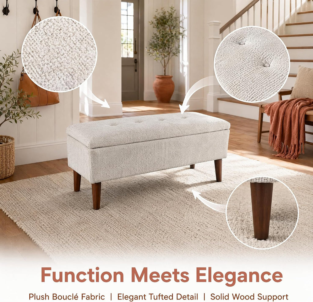 42" Rectangular Linen Ottoman Bench, Modern Low Footrest Stool with Solid Wood Tapered Legs, Multi-Use Entryway Shoe Bench & End of Bed Bench for Living Room/Bedroom