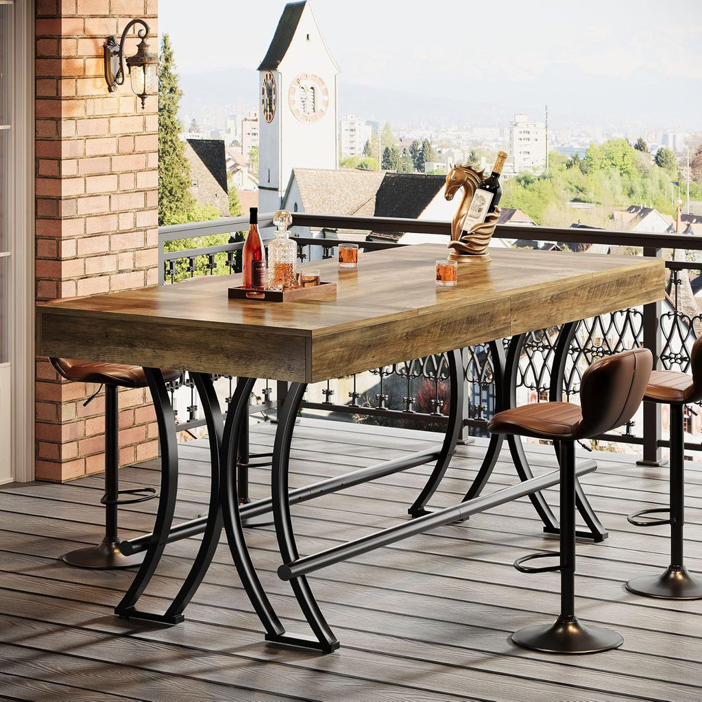 Tribesigns 63" Counter Height Bar Table with Metal Footrest, Rectangular Tall Kitchen Dining Pub Table, Industrial Home Bar Unit for Entertaining, Freestanding, Dark Brown