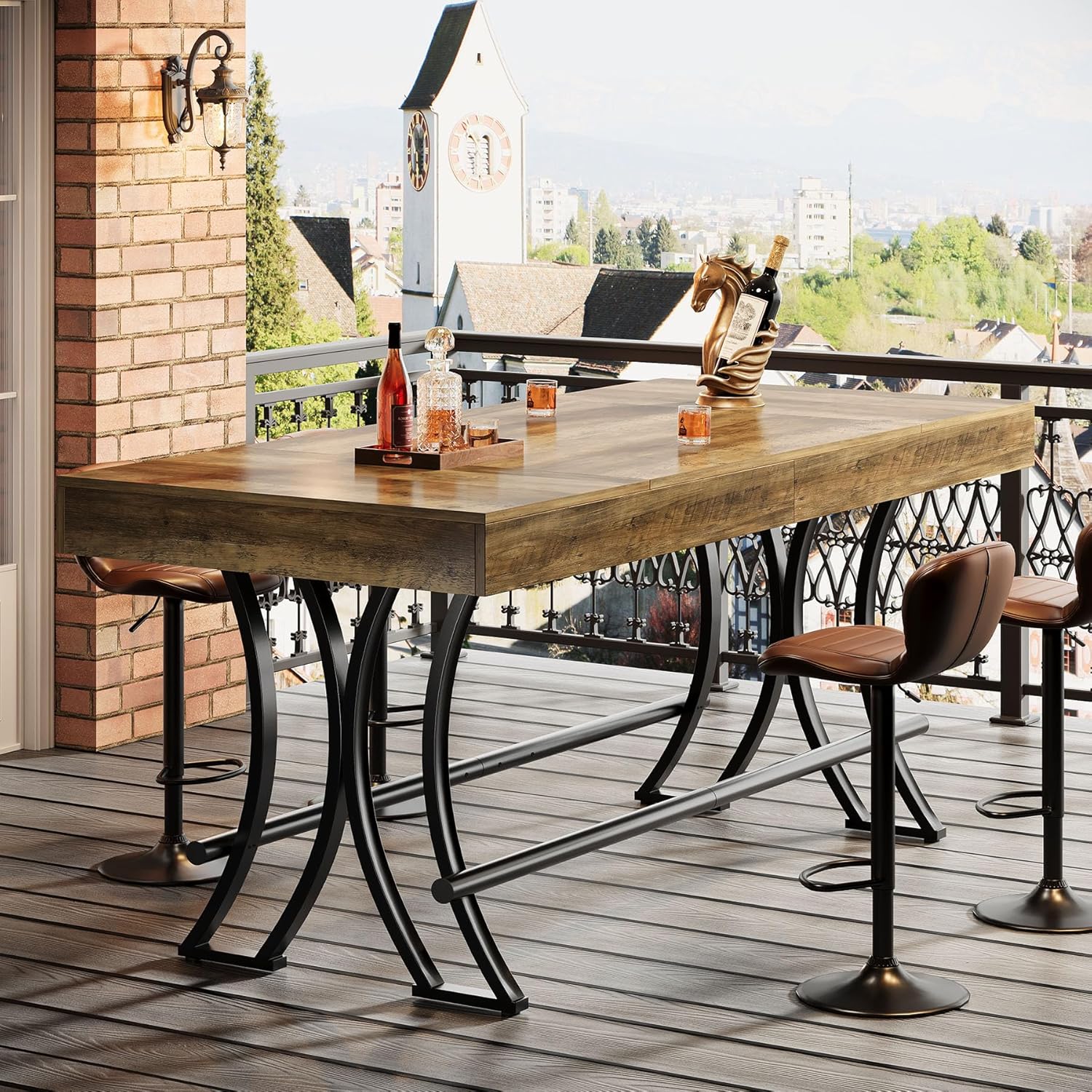 Tribesigns 63" Counter Height Bar Table with Metal Footrest, Rectangular Tall Kitchen Dining Pub Table, Industrial Home Bar Unit for Entertaining, Freestanding, Dark Brown