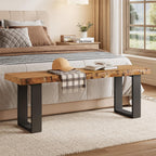47" Solid Wood Entryway Bench, Industrial Wooden Shoe Bench with Metal Legs, Narrow Long End of Bed Bench for Bedroom, Living Room, Small Space, Easy Assembly