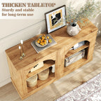 Arched Entryway Table with LED Lights, 47" Farmhouse Console Table with Adjustable Shelves, Sofa Table Behind Couch, Sideboard Buffet Storage Cabinet for Entrance/Hallway/Living Room, Natural Oak