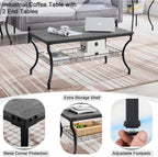 VECELO 3 Pieces Living Room Table Sets, Coffee and End Tables with Open Storage Shelves for Apartment, Home Office, Small Space, Easy Assembly, Dark Grey