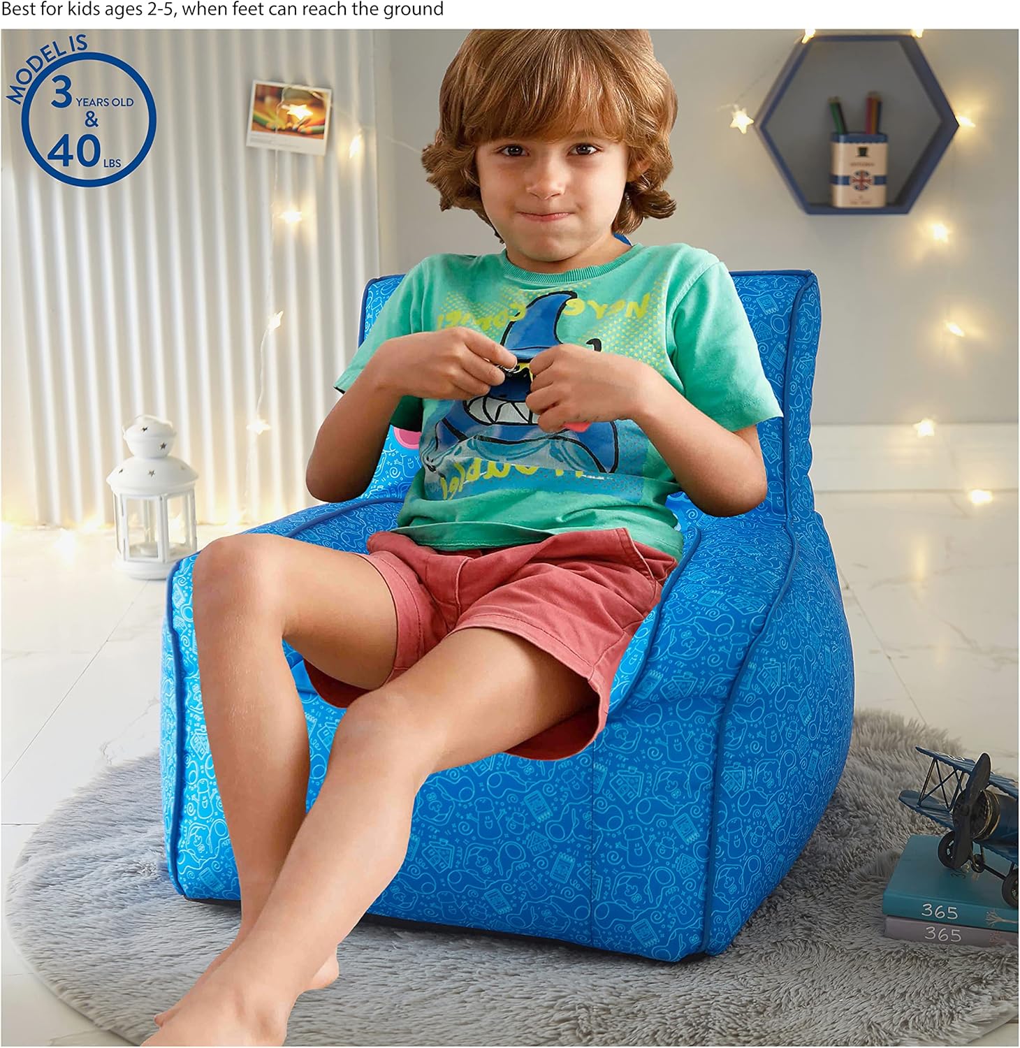Idea Nuova Nickelodeon Blue's Clues Toddler Nylon Bean Bag Chair with Piping & Top Carry Handle, Large