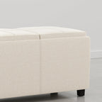 SIMPLIHOME Avalon Storage Ottoman - 42 inch Wide Upholstered Linen Look Fabric Rectangular Flip-Top Ottoman in Natural Beige, Contemporary Coffee Table Ottoman for Living Room with Hidden Storage