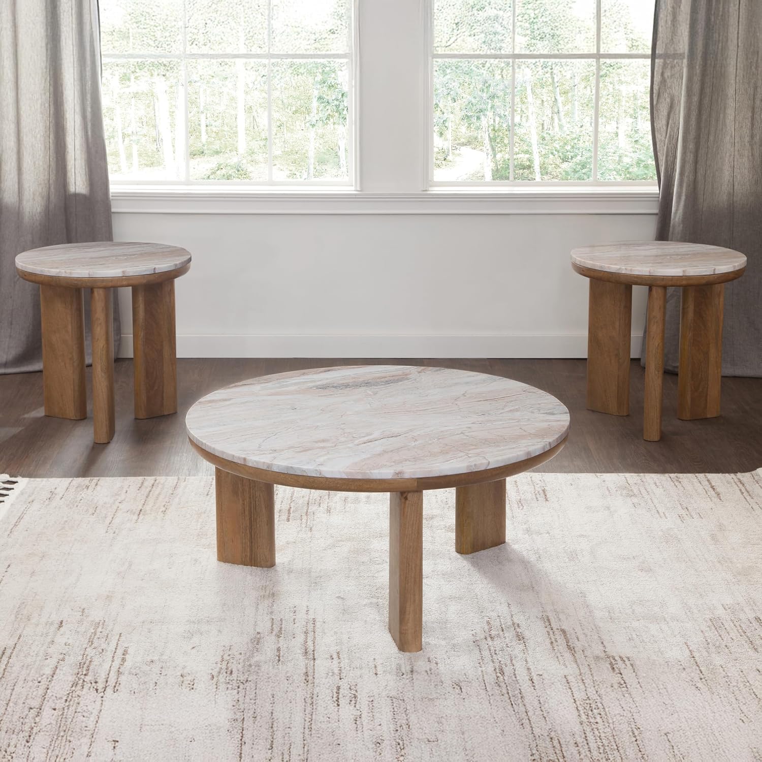Steve Silver Sidney Brown Marble Top Round End Table