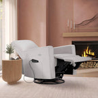 Evolur Harlow Deluxe Upholstered Plush Seating Glide Rocker, Swivel, Power Recliner USB Port with in-Built Massager, Greenguard Gold Certified, Glider Chair for Nursery in Fog Grey