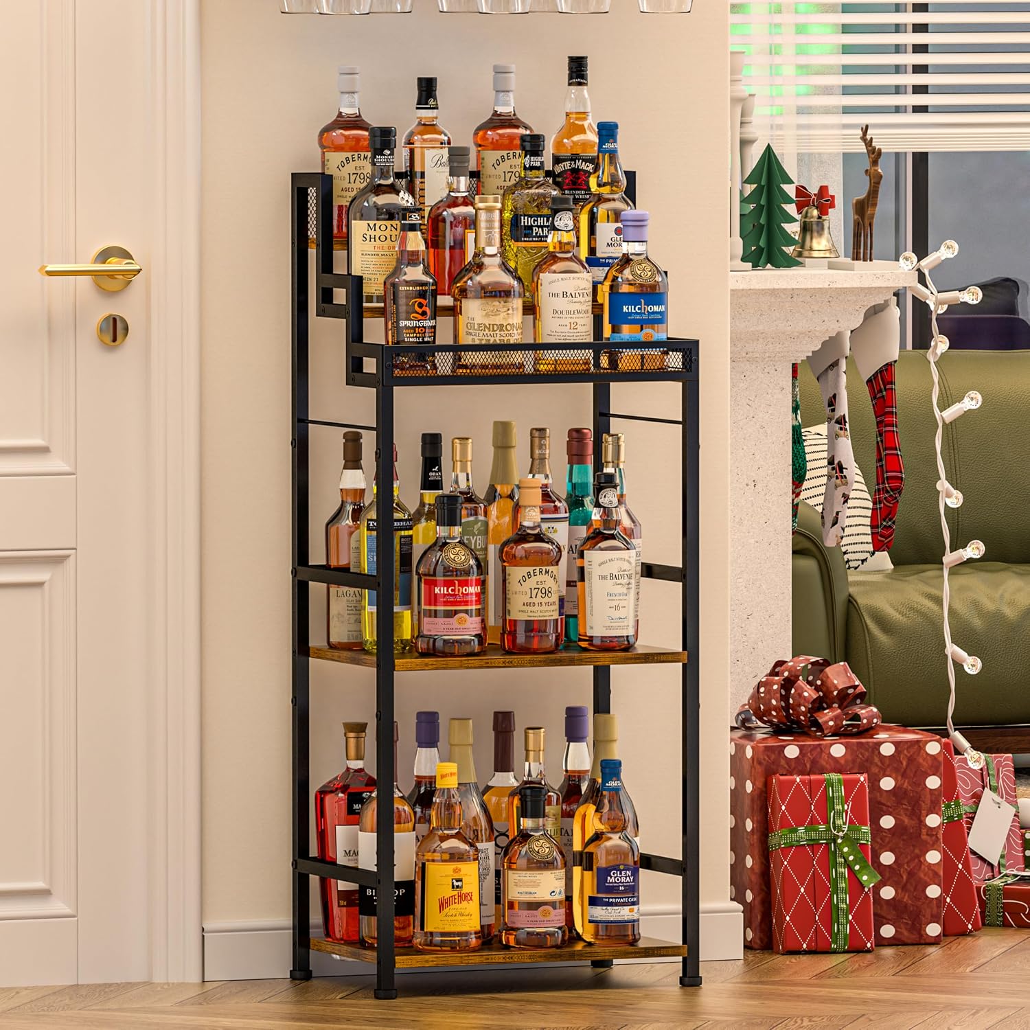 5-Tier Trapezoidal Liquor Cabinet Bar for Home, Stepped Wine Rack Freestanding Floor, Corner Syrup & Whiskey Stand, Large-Capacity Alcohol Bottle Storage Display Shelf Living Room, Patent Pending
