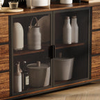 WOODTIME 70.9" W Kitchen Pantry Cabinet with Hutch, Pegboard & Microwave Stand, Large Cupboard Storage Cabinet with 6 Drawers, 4 Metal Mesh Doors & Open Shelves for Kitchen Dining Room, Black & Brown