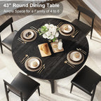 knoworld 43" Round Dining Table for 4, Kitchen Tables Dining Room Circle Dinner Table with Pedestal Metal Frame, Space Saving Wood Industrial Kitchen & Dining Room Tables, Black 43In