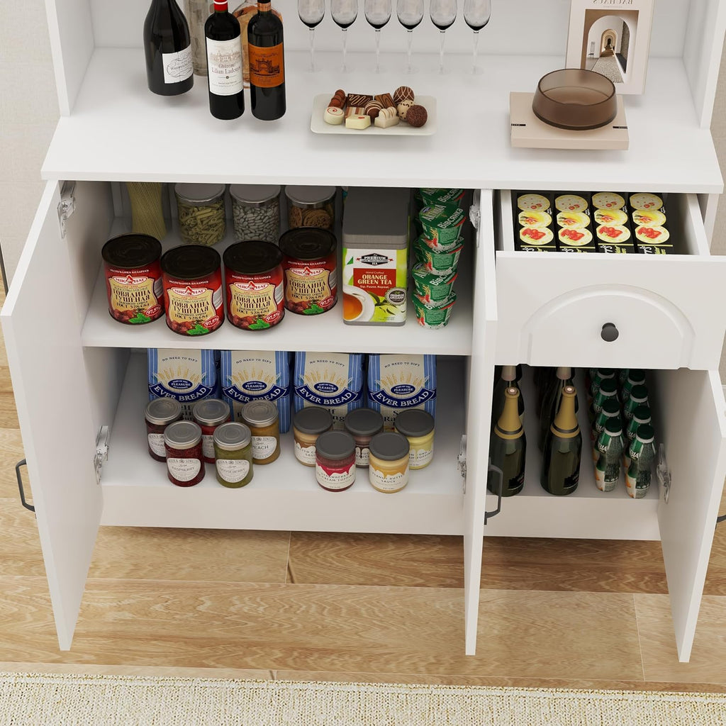 71" Pantry Cabinet,Freestanding Tall Cupboard Storage Cabinet with a Drawer,Tall Kitchen Pantry Storage Cabinet with Microwave Stand for Living Room, Dining Room,White